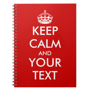 Red Keep calm notebooks Customizable text