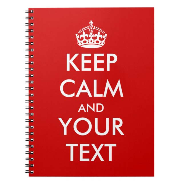 Red Keep calm notebooks | Customizable text (Front)