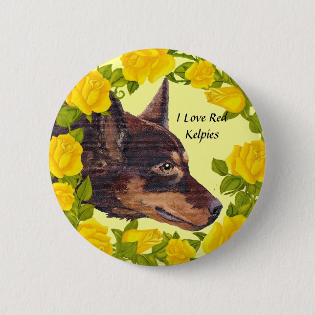 Red Kelpies and Yellow Roses 2 Inch Round Button (Front)