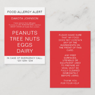 Red Kid's Personalized Food Allergy Alert Card