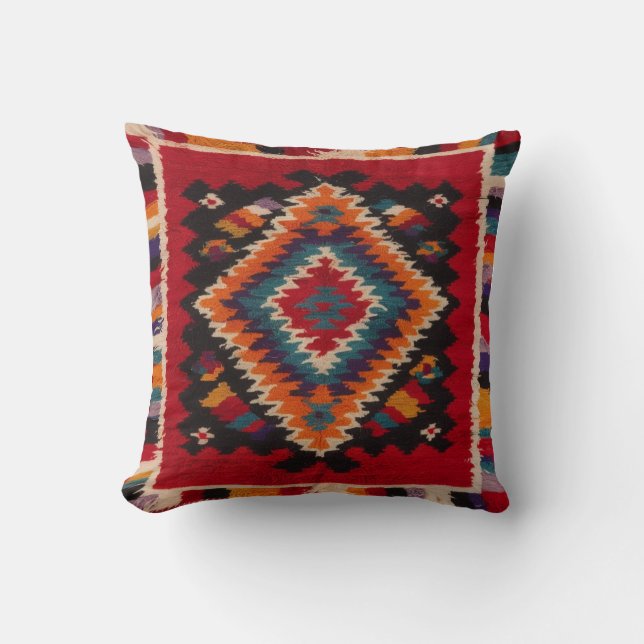 Red Kilim Pillows UK: Traditional Design with Mode (Front)