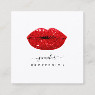 Red  KISS LIPS Makeup Artist White Social Media Square Business Card
