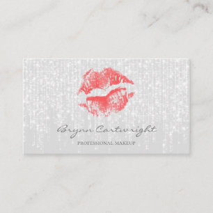 Red Kiss Lips with Subtle Twinkle Lights Makeup Business Card