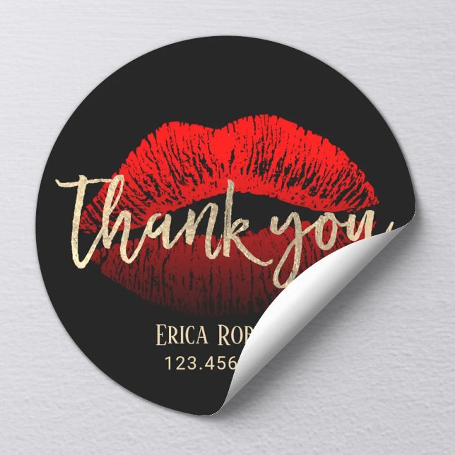 Red Kiss LipStick Business Makeup Artist Thank You Classic Round Sticker (Creator Uploaded)