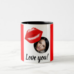 Red Kiss Thank you Personalized Valentines Day Two-Tone Coffee Mug