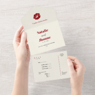 red kisses message style RSVP Wedding All-i All In One Invitation