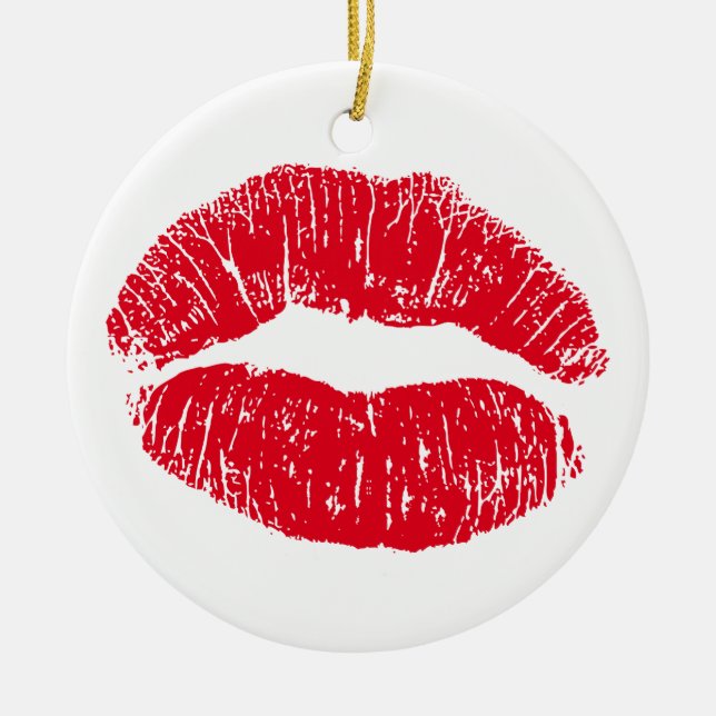 Red Kissing Lips Ceramic Ornament (Front)
