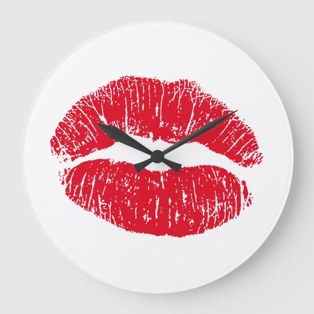 Red Kissing Lips Large Clock (Front)