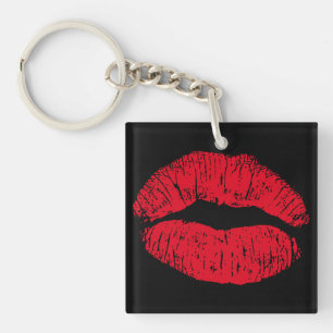 Red Kissing Lips on Black Keychain