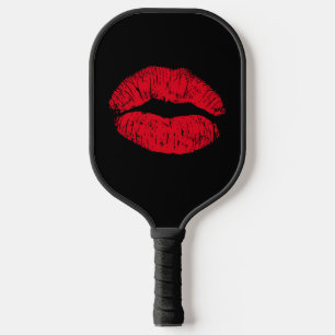 Red Kissing Lips on Black Pickleball Paddle