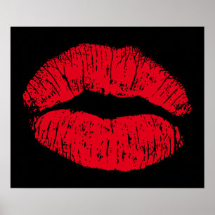Red Kissing Lips on Black Poster