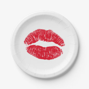 Red Kissing Lips Paper Plate