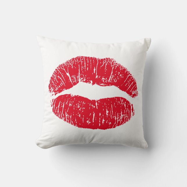 Red Kissing Lips Throw Pillow (Front)