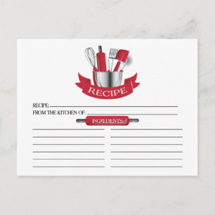 Red Kitchen Tools Bridal Shower Recipe Cards