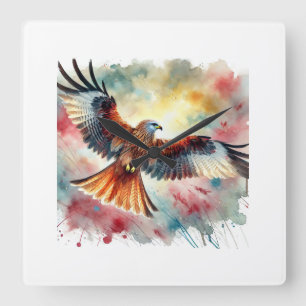 Red Kite Majesty 230824AREF149 - Watercolor Square Wall Clock