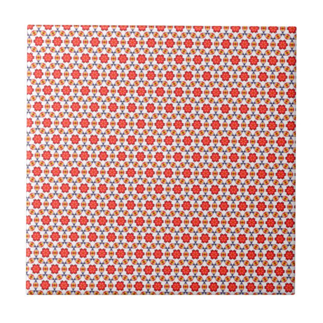 Red kitsch flower pattern tile (Front)