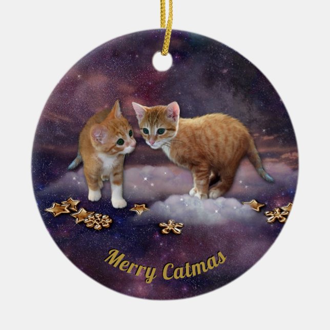 Red Kittens Ceramic Ornament (Front)