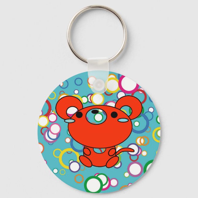 Red Kitty on Coloured Circles Key Chain (Front)