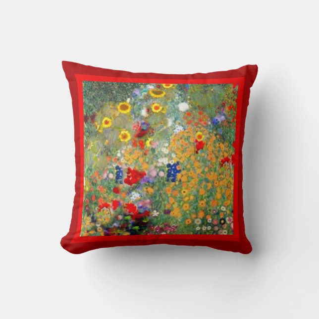 Red Klimt Style Garden Pillow by Sharles (Front)