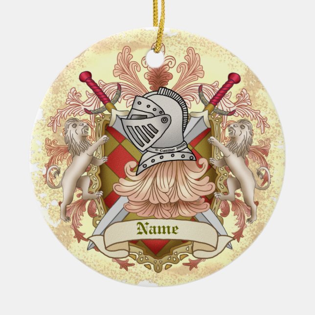Red Knight Family Crest Surname  Ceramic Ornament (Front)