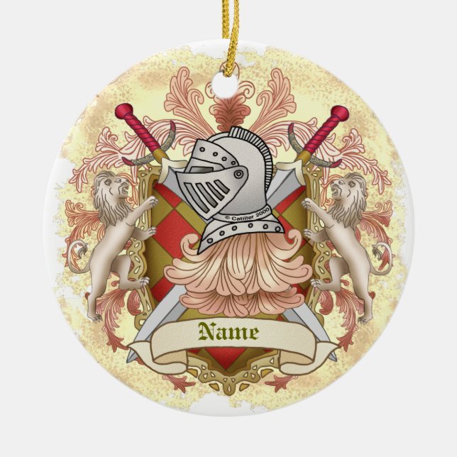 Red Knight Family Crest Surname Ceramic Ornament (Front)