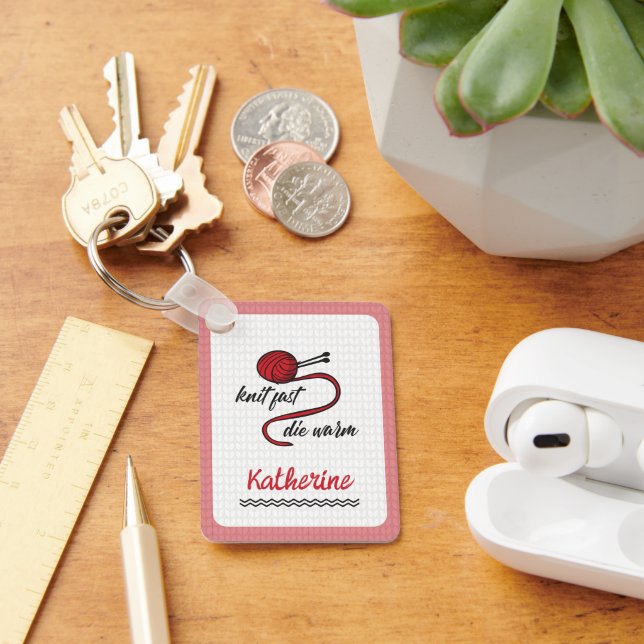 Red Knit Fast, Die Warm Keychain (Desk)