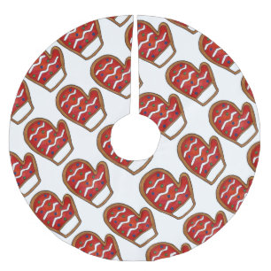 Red Knit Sugar Cookie Mitten Christmas Baking Brushed Polyester Tree Skirt