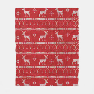 Red Knit Sweater with Deer Fleece Blanket