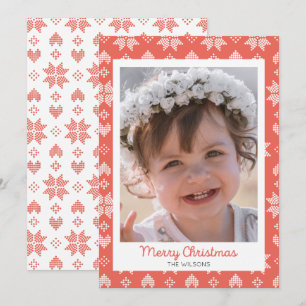 Red Knitted Sweater Pattern Photo Christmas Card