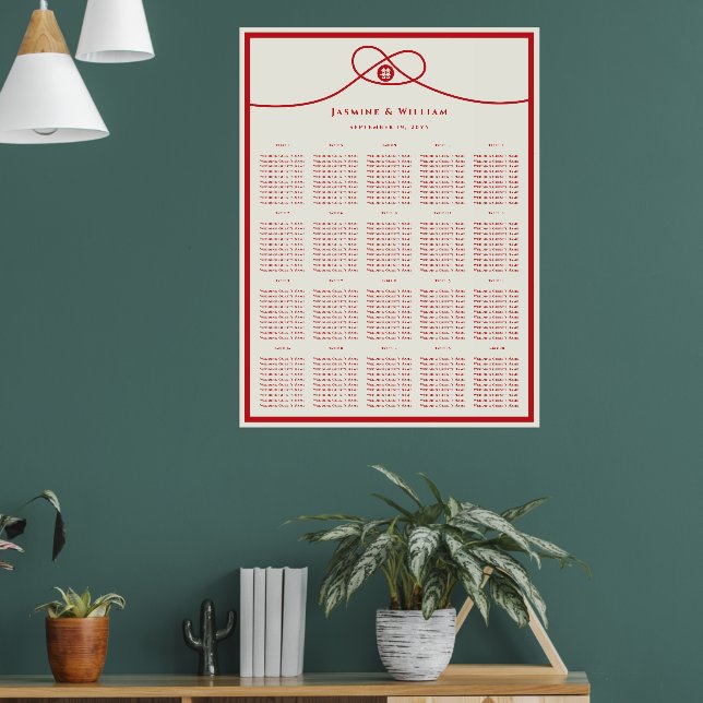 Red Knot Double Happiness 囍 Wedding Seating Chart (Living Room 1)