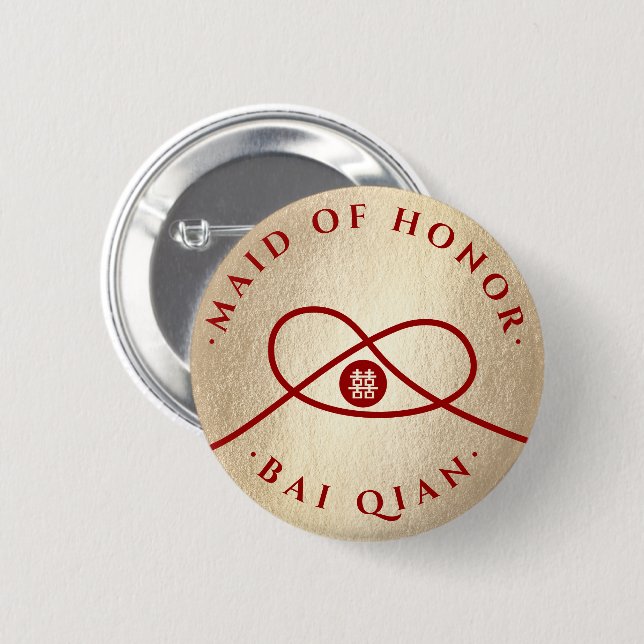 Red Knot Double Happiness Team Bride Chic Wedding 2 Inch Round Button (Front & Back)