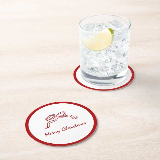 Red Knot Modern Christmas Round Paper Coaster (Insitu)