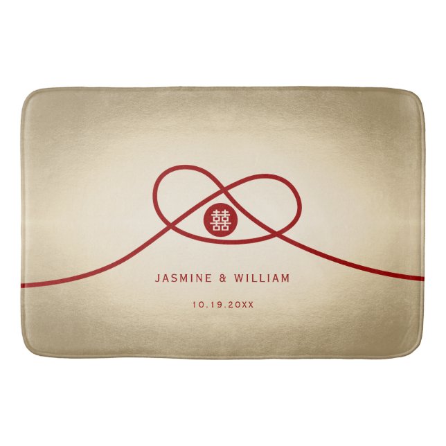 Red Knot Union Double Happiness Chinese Wedding Bath Mat (Front)