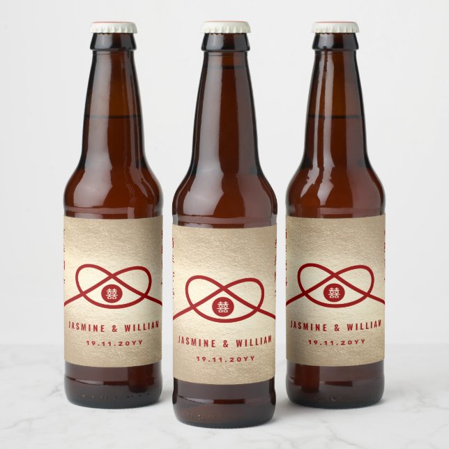Red Knot Union Double Happiness Chinese Wedding Beer Bottle Label (Bottles)