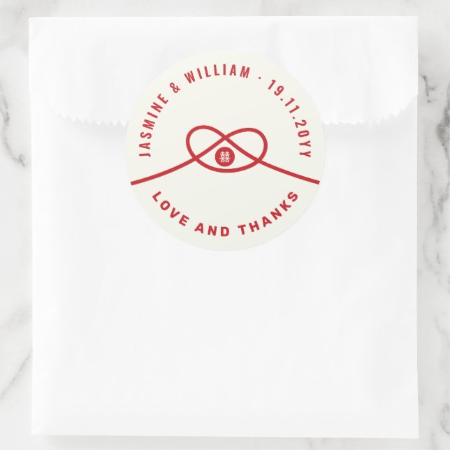 Red Knot Union Double Happiness Chinese Wedding Classic Round Sticker (Bag)