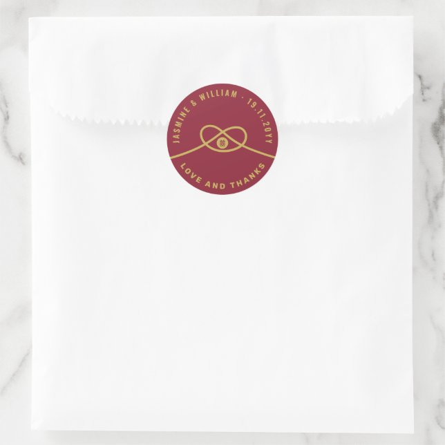 Red Knot Union Double Happiness Chinese Wedding Classic Round Sticker (Bag)
