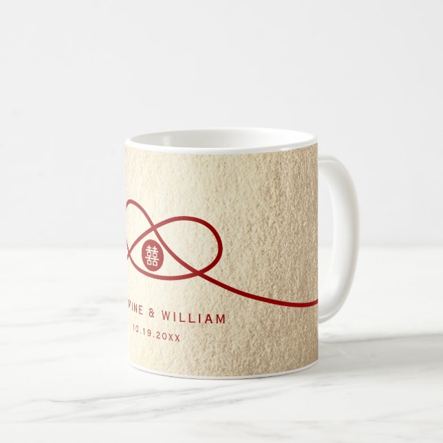 Red Knot Union Double Happiness Chinese Wedding Coffee Mug (Front Right)