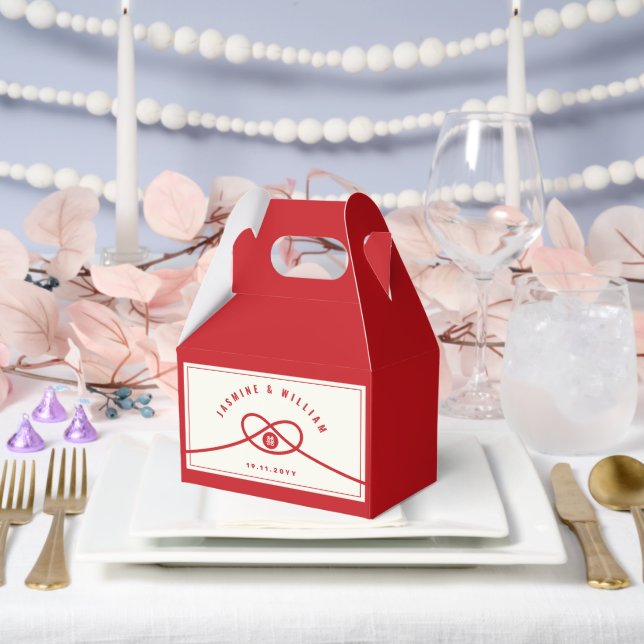 Red Knot Union Double Happiness Chinese Wedding Favor Box (Wedding)