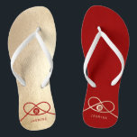 Red Knot Union Double Happiness Chinese Wedding Flip Flops<br><div class="desc">Modern minimalist double happiness knot of union, love and marriage in red and gold. The double happiness is a classic and auspicious symbol used in all chinese, oriental and asian weddings. Designed by fat*fa*tin. Easy to customize with your own text, photo or image. For custom requests, please contact fat*fa*tin directly....</div>