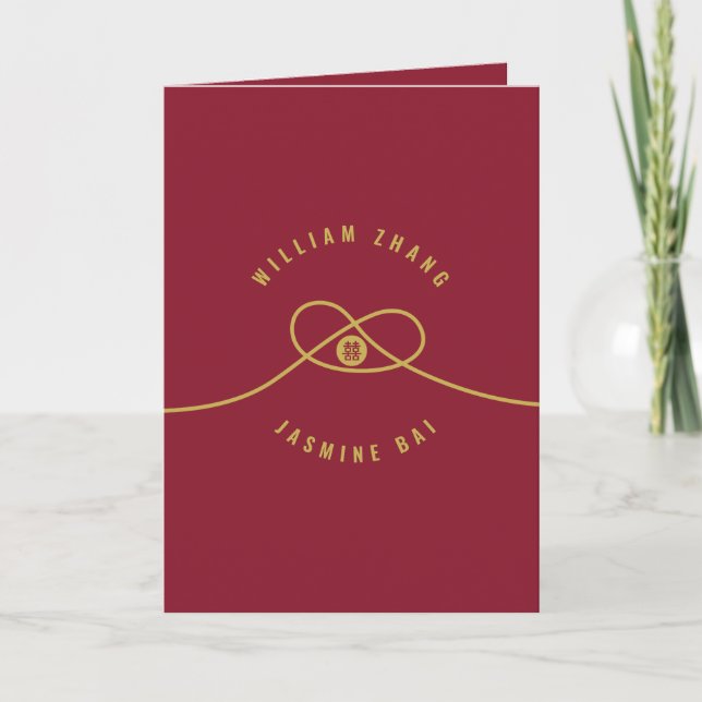 Red Knot Union Double Happiness Chinese Wedding Invitation (Front)