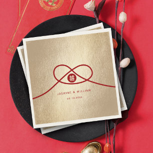 Red Knot Union Double Happiness Chinese Wedding Napkin