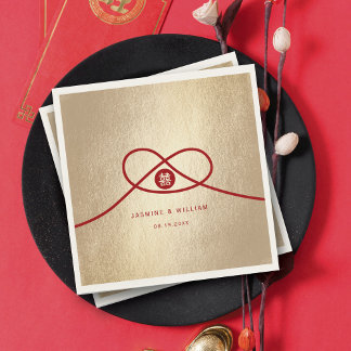 Red Knot Union Double Happiness Chinese Wedding Napkin