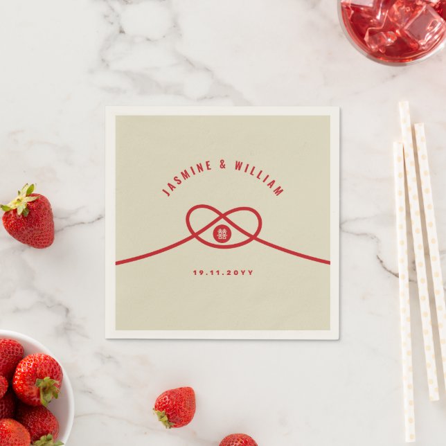 Red Knot Union Double Happiness Chinese Wedding Napkin (Insitu)