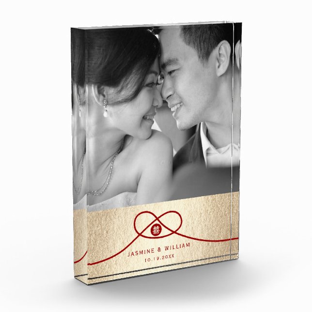 Red Knot Union Double Happiness Chinese Wedding Photo Block (Left)