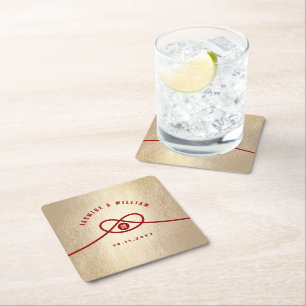 Red Knot Union Double Happiness Chinese Wedding Square Paper Coaster