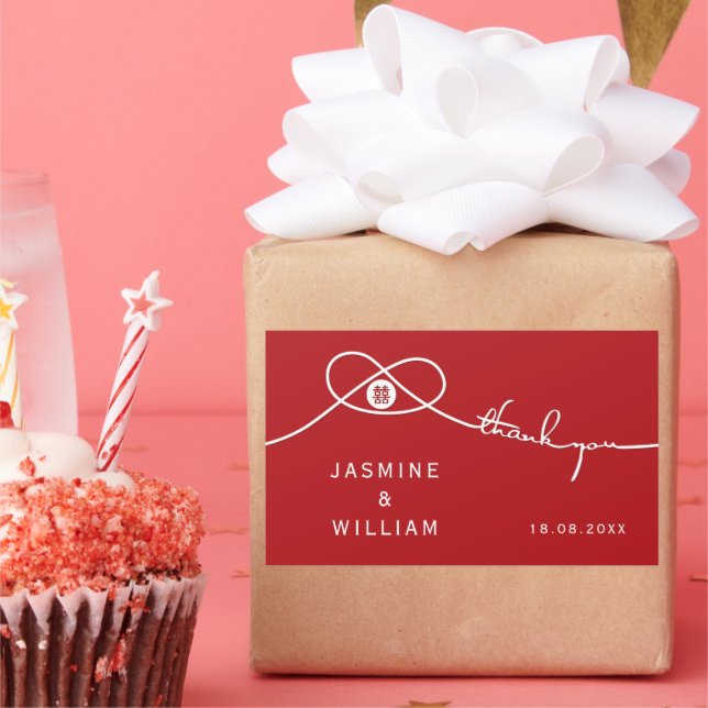 Red Knot Union Double Happiness Chinese Wedding Sticker (Party)