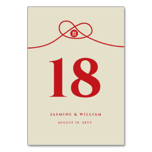Red Knot Union Double Happiness Chinese Wedding Table Number