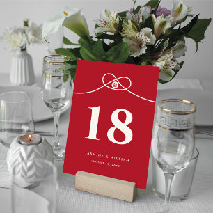 Red Knot Union Double Happiness Chinese Wedding Table Number