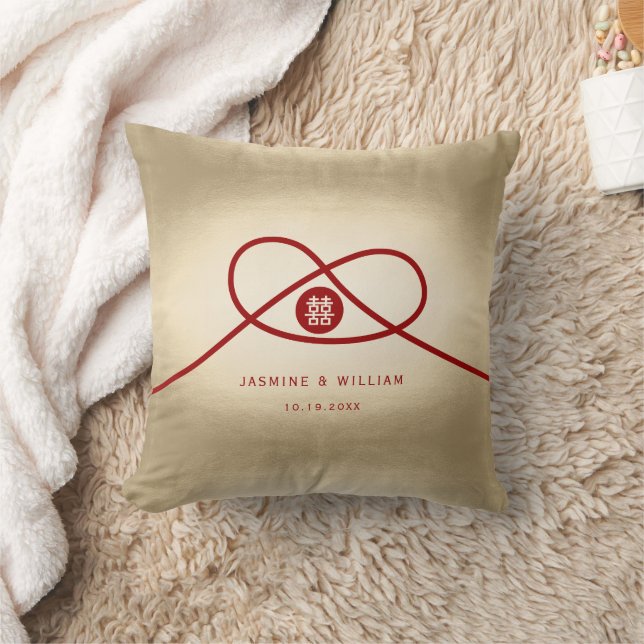 Red Knot Union Double Happiness Chinese Wedding Throw Pillow (Blanket)