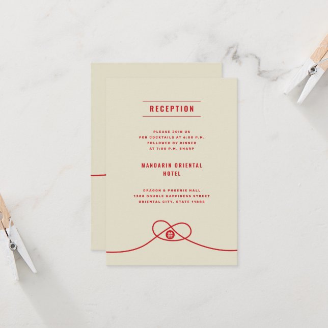 Red Knot Union Double Xi Chinese Wedding Reception Invitation (Front/Back In Situ)